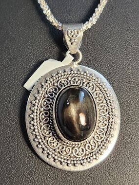 VID! Natural Black Star Diopside Bali Pendant W/ Diamond Cut 925 Italy Chain 20"